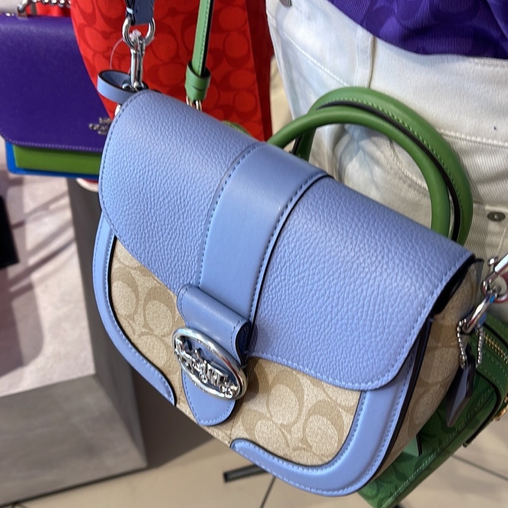 Coach Georgie Saddle Bag In Signature Canvas Light Khaki / Marble Blue - Picture 2 of 16